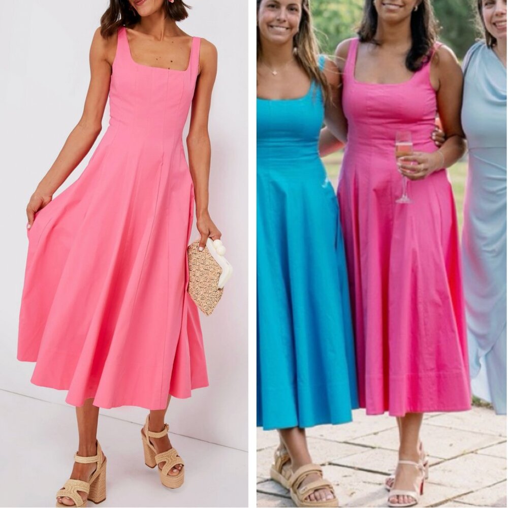 NWT BEST STAUD Wells Midi Dress Plumeria Pink French Cotton Casual Sz6 Classic